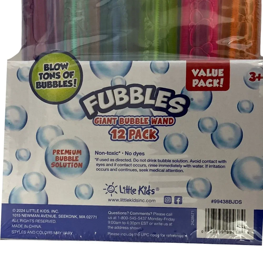 Fubbles Giant Bubble Wand Toy 12 Pack, 4 oz each Non-toxic No Dyes Party Pack